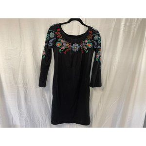 Johnny Was JWLA Black Embroidered Dress Long Sleeve Womens Small Cowgirl Western
